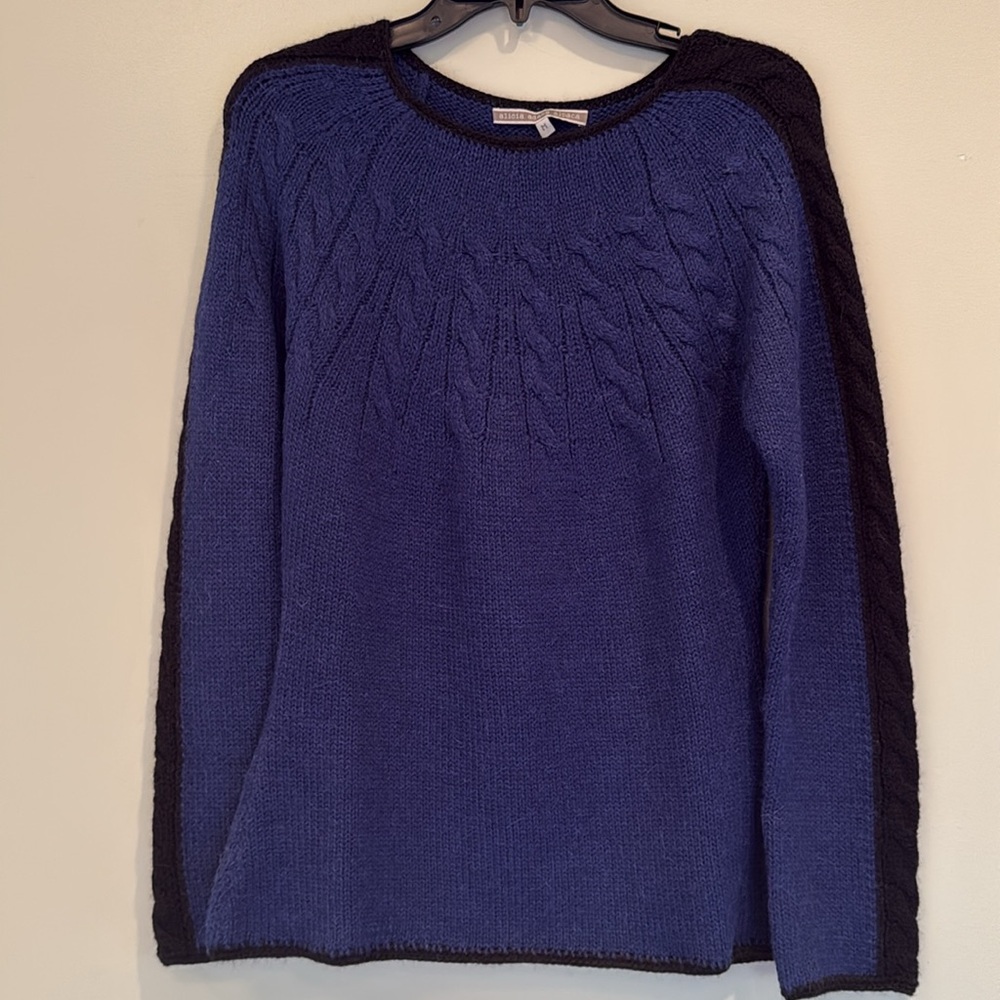 NWT Alicia Adams Alpaca wool twiggy sweater long sleeve indigo blue black M top